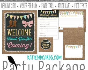 rustic chic burlap invitation little girl birthday invite boots bows gender reveal party game party package sign wishes 1410 katiedid design