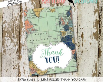Travel Themed Invitation oh the places you'll go baby shower Adventure Awaits world map THANK YOU CARD tribal arrows 1466 katiedid designs