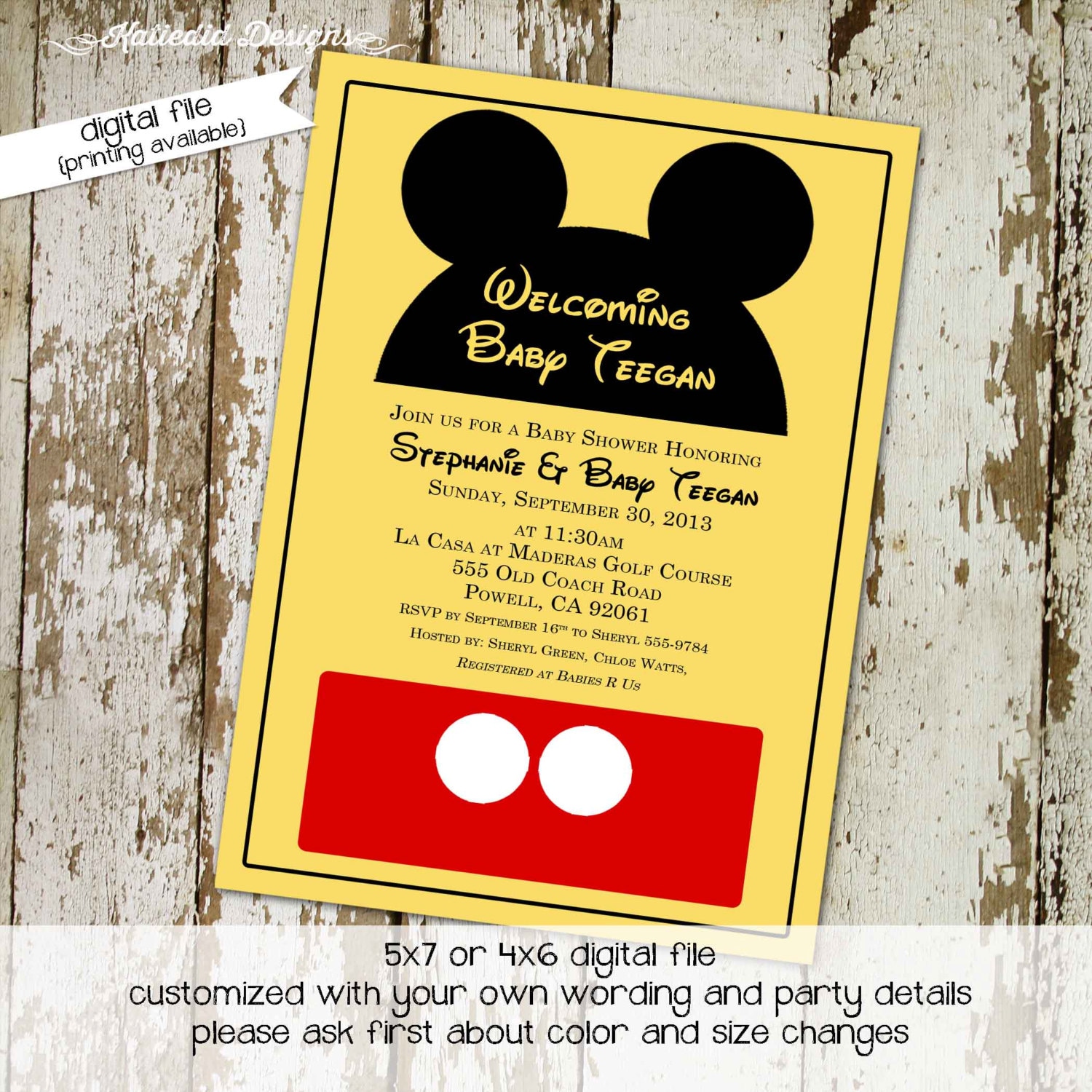 Disney baby shower invitation Mickey mouse birthday invitation