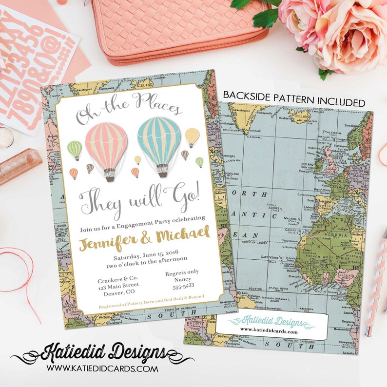 Adventure Awaits Hot Air Balloon Travel Theme Shower Invitation Oh The Places You Ll Go Miss To Mrs Twins Baby Coed 365 Katiedid