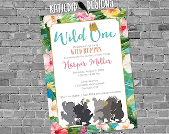 wild one two where the things are aloha luau floral Hawaiian birthday invitation girl rumpus couples baby shower queen | 2013 Katiedid