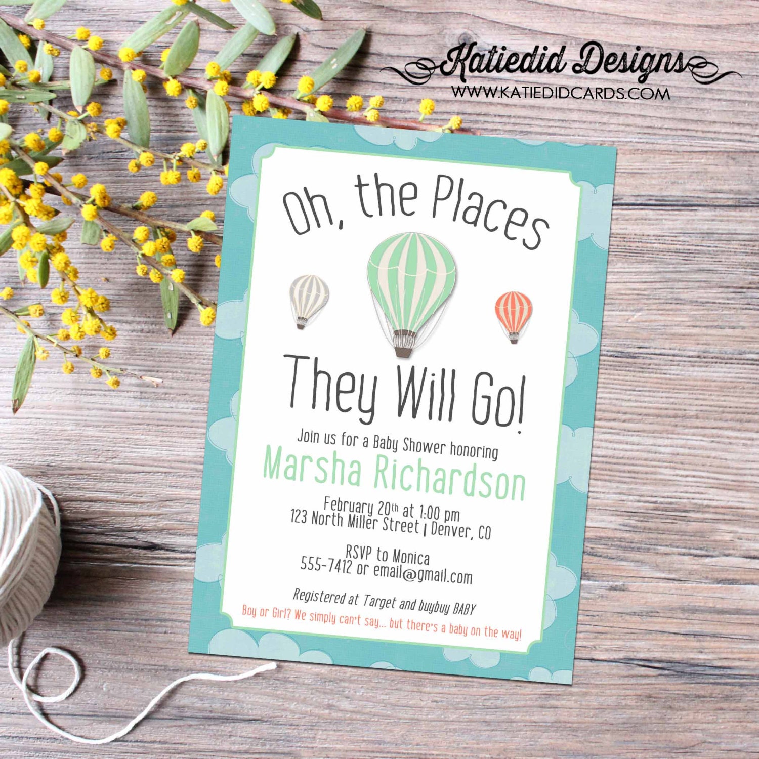 Adventure Awaits Hot Air Balloon Travel Baby Shower Invitation