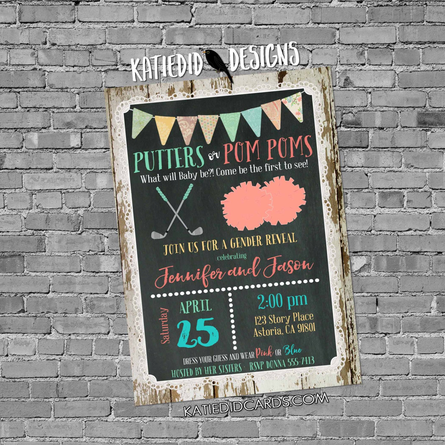 Golf gender reveal invitation putters or pompoms baby shower Etsy