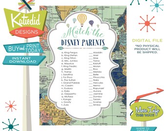 Disney Match game parents baby shower Travel Theme adventure awaits hot air balloon oh the places you'll go world map | 1466 Katiedid Design