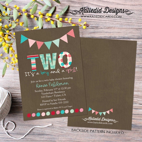 gender reveal invitation Twins baby shower pink or blue he she Etsy