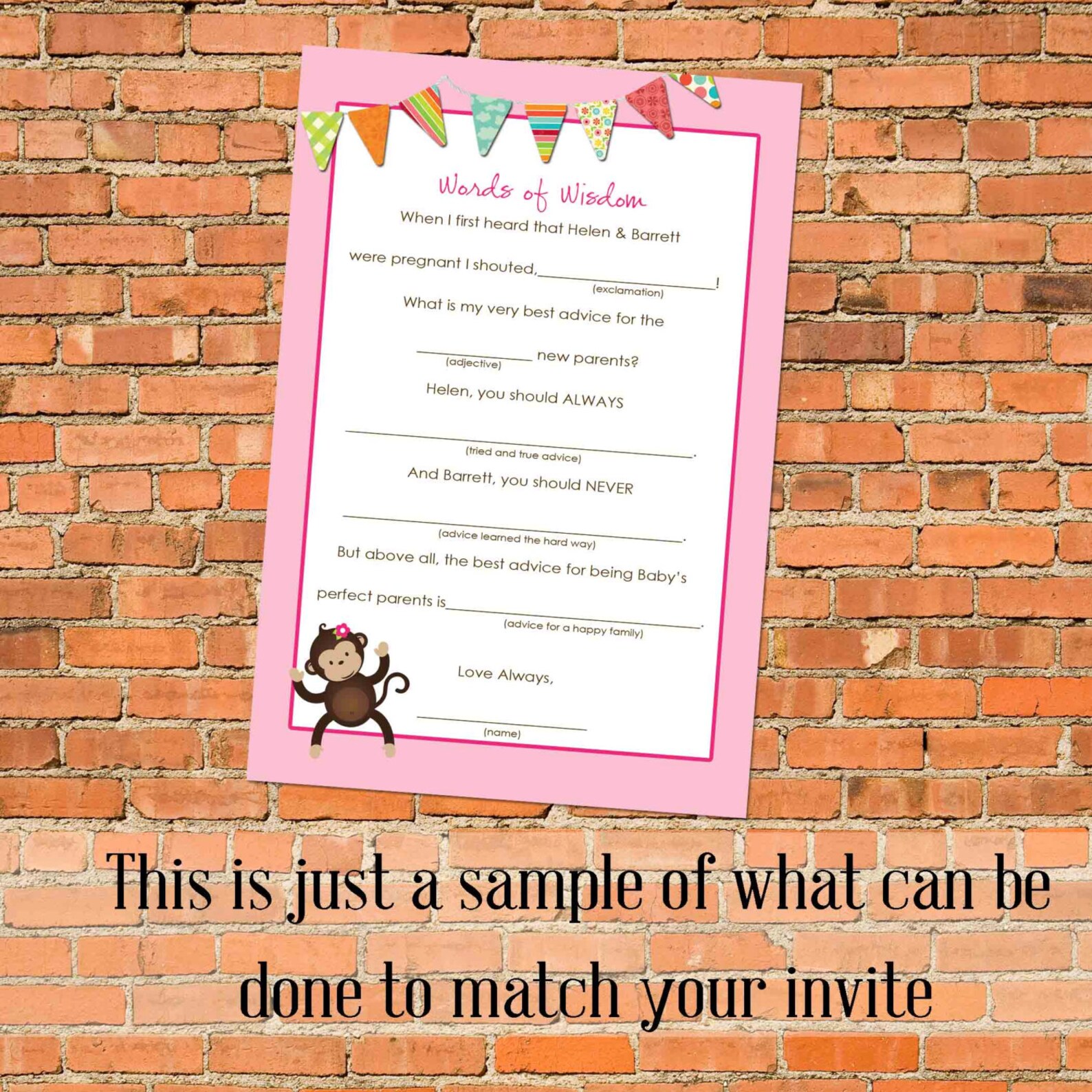 MAD LIB ADVICE card to match any design for baby shower or Etsy