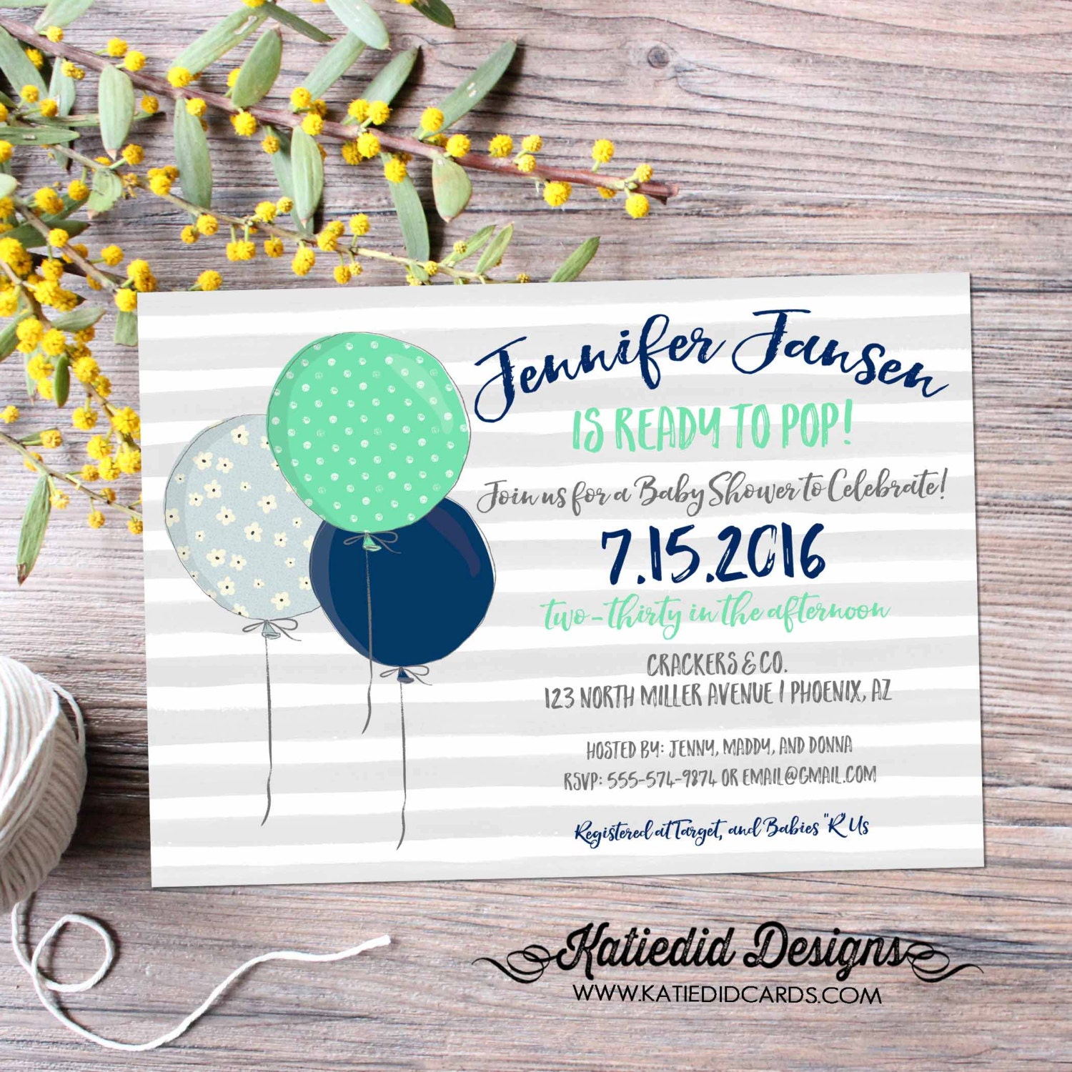 Ready To Pop Baby Shower Invitation Balloons Gender Reveal Neutral