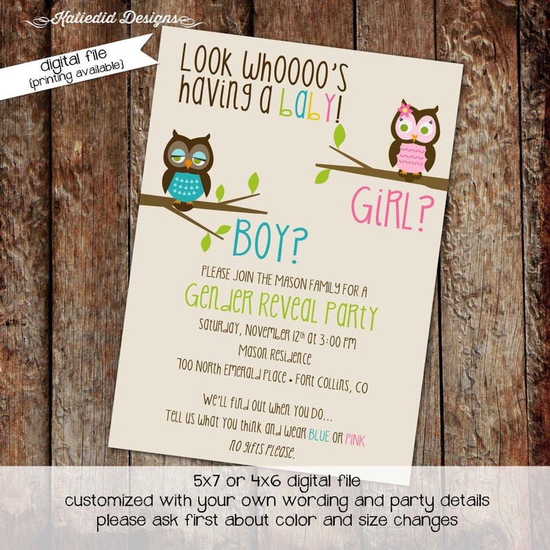 Gender Reveal Invitation Owl Baby Shower Diaper Wipes Brunch Etsy