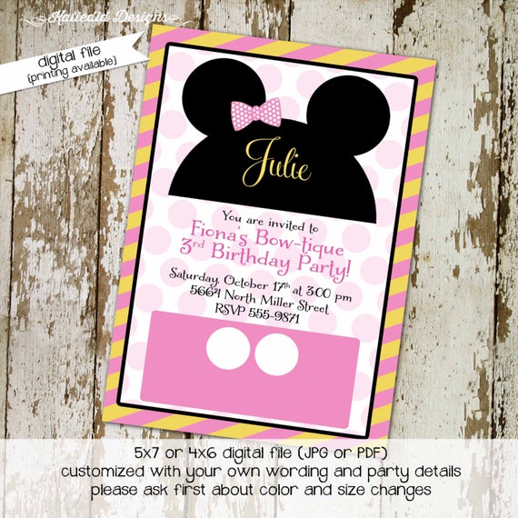 Mickey Mouse Birthday Invitation Disney Baby Shower Minnie Girl Oh Toodles Bowtique Diaper Wipes Brunch Ears Theme 1st 277 Katiedid Design