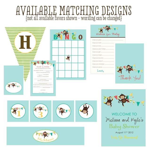 Gender Reveal Invitation Twins Baby Shower Couples Monkey Neutral