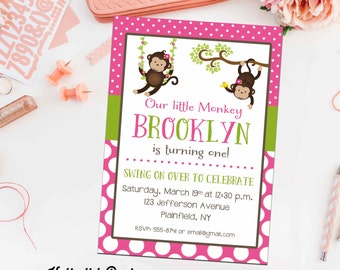 monkey couples baby shower invitation jungle safari coed sprinkle sip see birthday diaper wipes brunch girl twins LGBT | 291 Katiedid Cards
