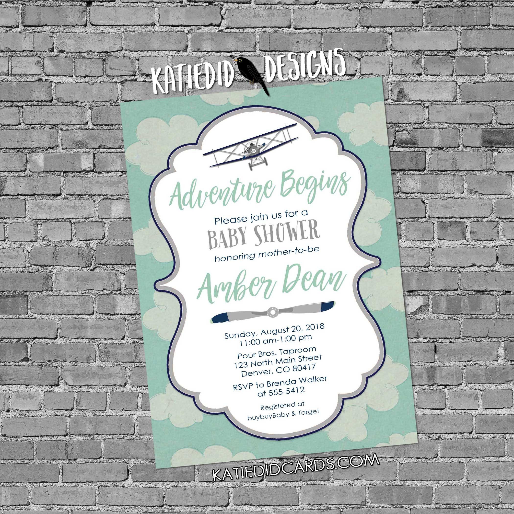 Adventure Awaits Couples Baby Shower Invitation Vintage Airplane