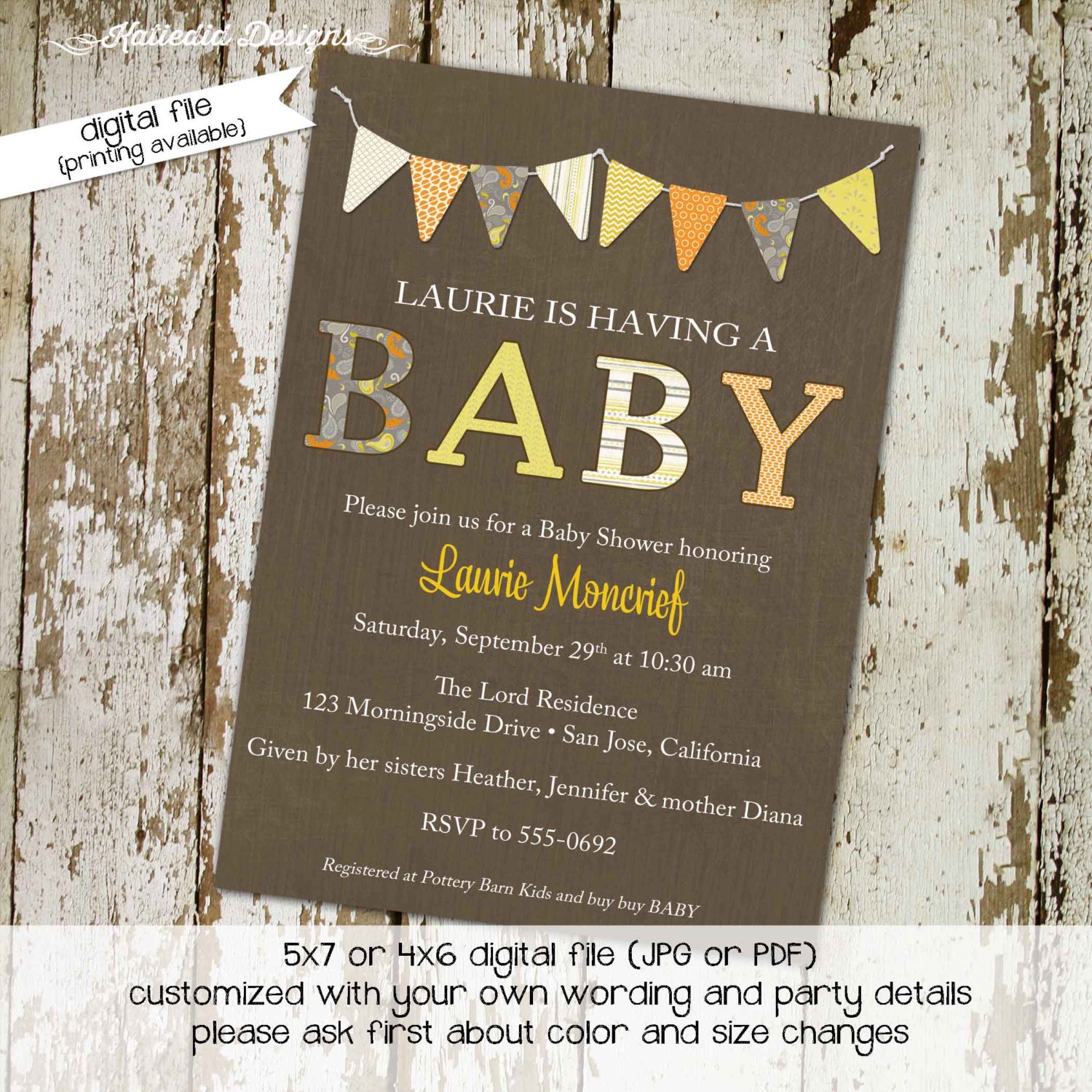 Gender Reveal Invitation Baby Shower Neutral Rustic Couples Coed Twins
