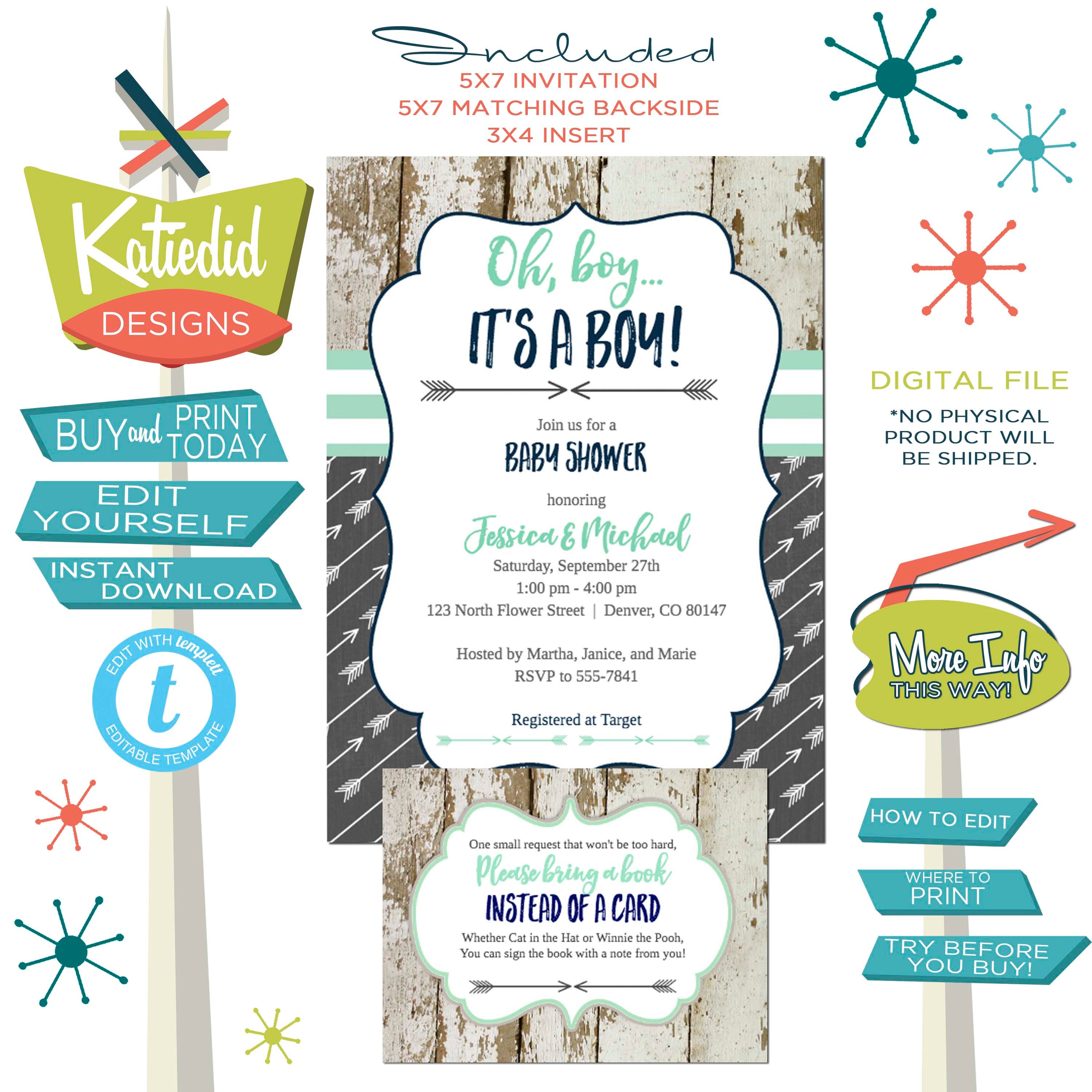 Tribal Baby Shower Invitation With Arrows Bring A Book Or Etsy Tribal Baby Shower Invitation With Arrows Bring A Book Or Etsy