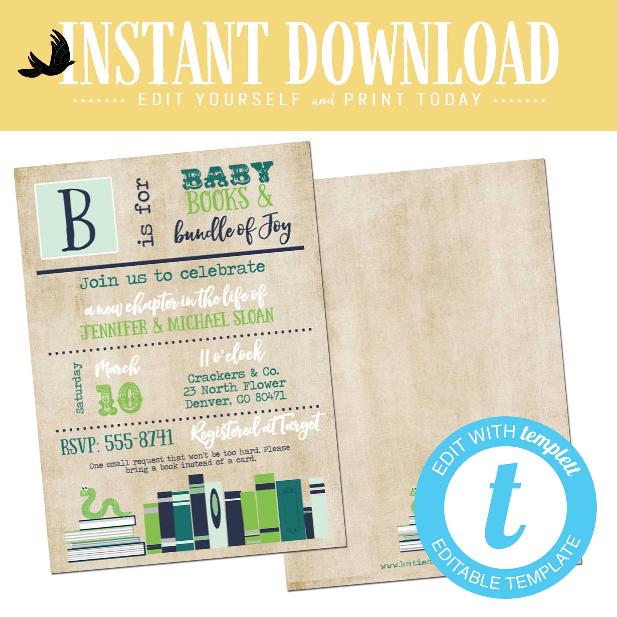 Storybook Baby Shower Invitation Library Card Once Upon A Time Theme
