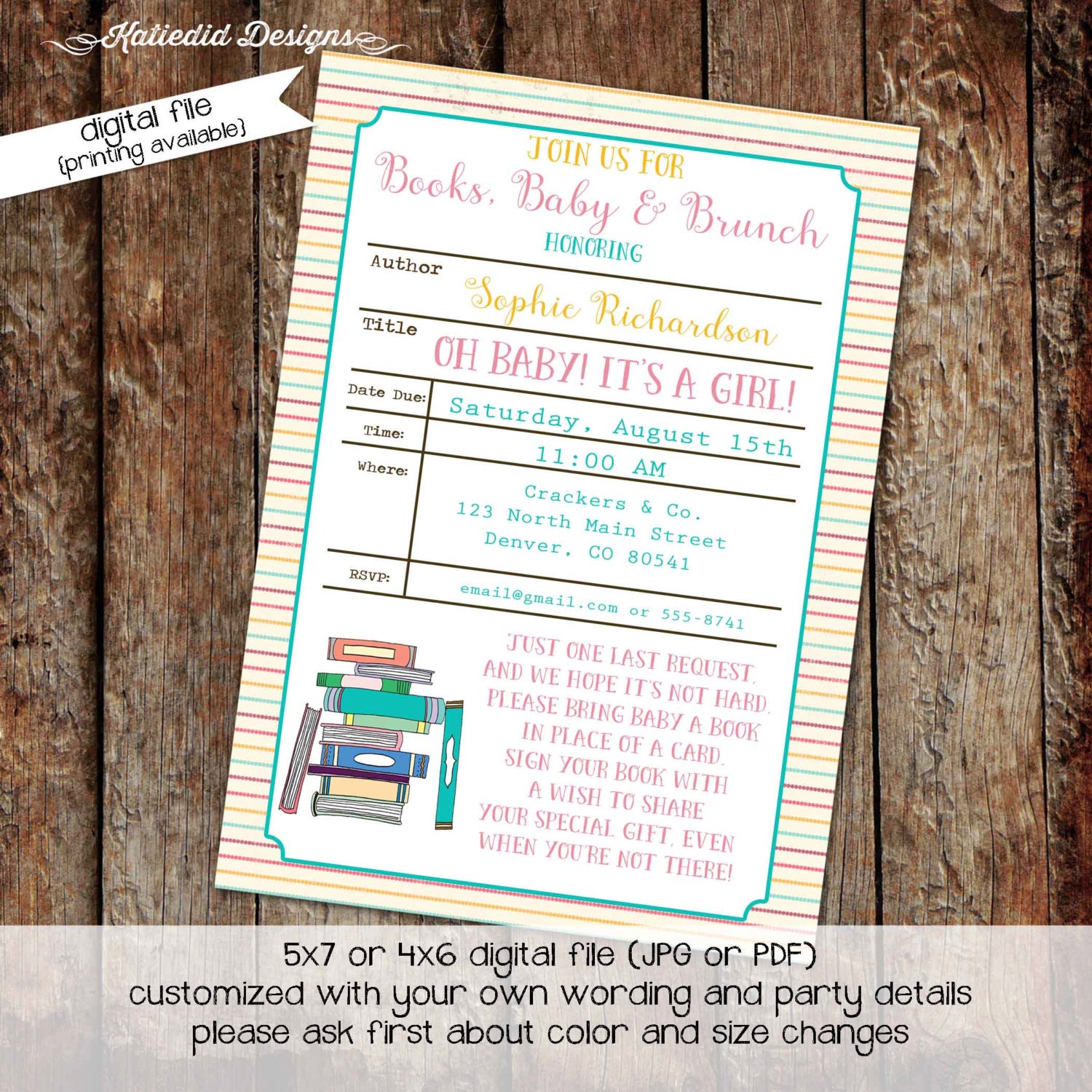 once upon a time baby shower invitation storybook bring a book library card gender neutral reveal twins couples coed - 1325 Katiedid Designs