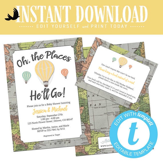 Travel Baby Shower Invitation Hot Air Balloon Adventure Awaits