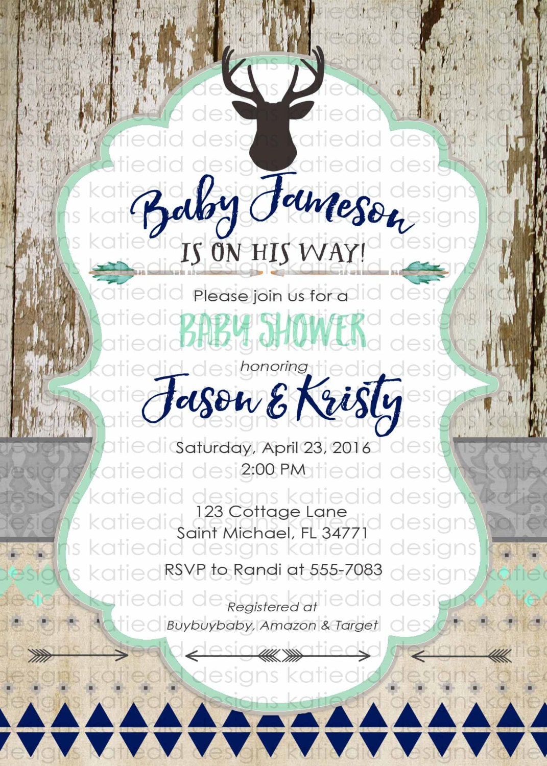 Woodland Baby Shower Invitation Tribal Boy Rustic Sprinkle Woodland Baby Shower Invitation Tribal Boy Rustic Sprinkle Sip See Deer Antler Arrow Twins Mint Birthday 1238b Katiedid