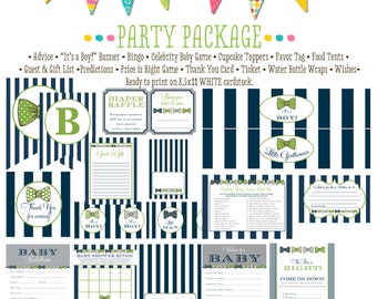 boy oh boy invitation little man bow tie little gentleman baby shower party package gender reveal party game banner 12102 Katiedid Designs