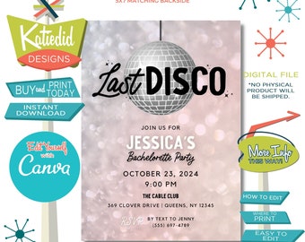 Last Disco Bachelorette Party Invitation or use for ANY EVENT, Digital Download | 1101