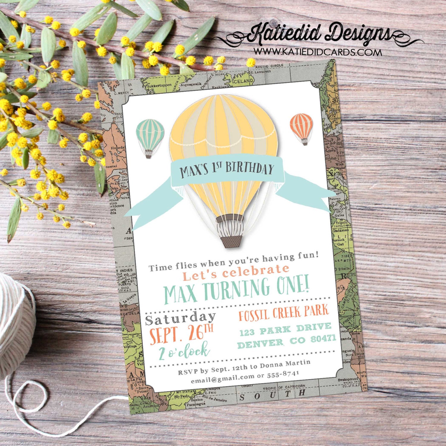 Gender Reveal Editable Hot Air Balloon Invitation The Places You'll Go OH Baby Shower Printable Digital Template