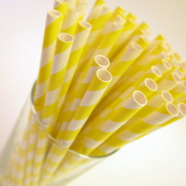25 yellow striped Paper Straws, AND Digital DIY straw tags (your color choice) Party Striped Straws