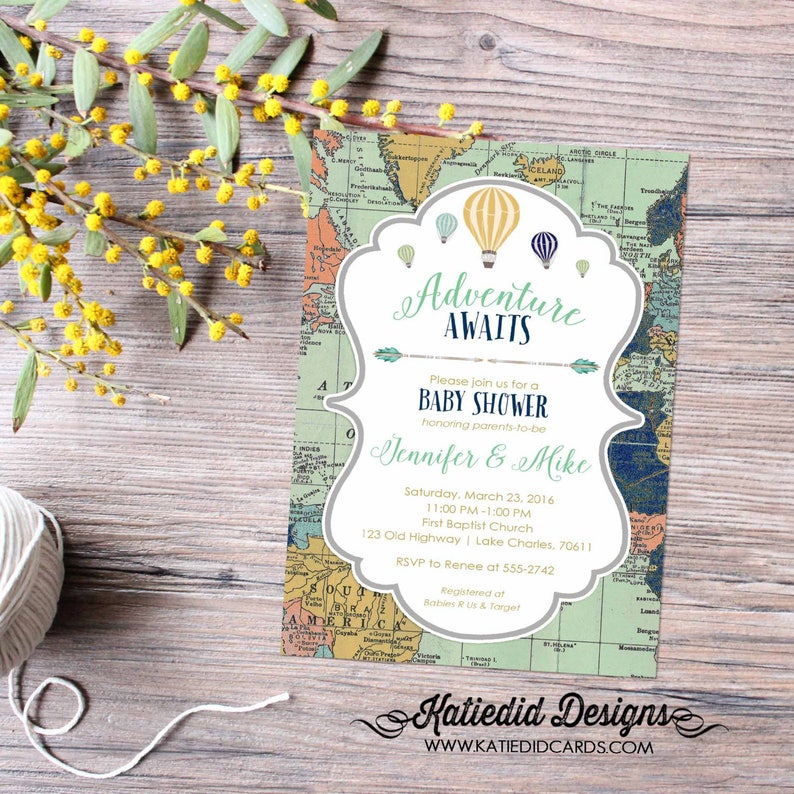 Travel Baby Shower Invitation Theme Bridal Shower Hot Air Etsy