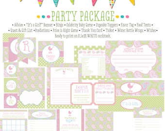 paisley baby shower invitations 1370 package AS IS Matching games, ticket banner, bingo, thank you card, water bottle wraps, cupcake toppers