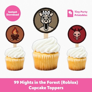 Printable Roblox 99 Nights in the Forest Cupcake Toppers | Roblox Kids Birthday Party Favors Decorations | Instant Download