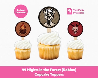 Printable Roblox 99 Nights in the Forest Cupcake Toppers | Roblox Kids Birthday Party Favors Decorations | Instant Download