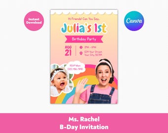 Editable Ms. Rachel Birthday Invitation | Miss Rachel Kids Birthday Party Invite | Printable Canva Template, Instant Download