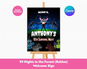 Editable Roblox 99 Nights in the Forest Birthday Party Welcome Sign | Roblox Kids Birthday Party Decorations | Printable Canva Template