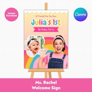 Editable Ms. Rachel Birthday Party Welcome Sign | Miss Rachel Kids Birthday Party Decorations | Printable Canva Template, Instant Download