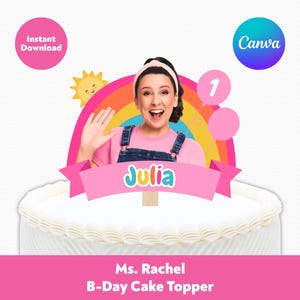 Decorazione per torta di compleanno modificabile della signorina Rachel / Decorazioni per feste di compleanno per bambini della signorina Rachel / Modello Canva stampabile, download immediato