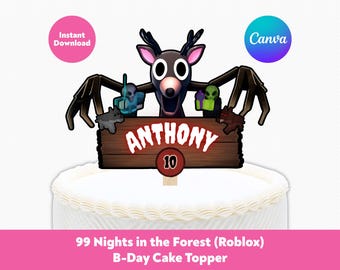 Editable Roblox 99 Nights in the Forest Birthday Cake Topper | Roblox Kids Birthday Party Decorations | Printable Canva Template