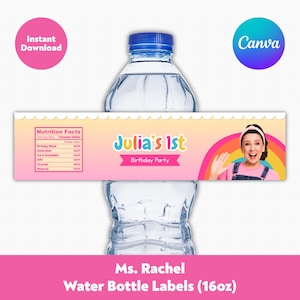 Editable Ms. Rachel Water Bottle Labels | Miss Rachel Birthday Kids Party Favors Decorations | Printable Canva Template, Instant Download