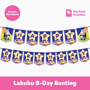 Printable Labubu Birthday Bunting Banner | Labubu Kids Birthday Party Decorations | Labubu Big Into Energy | Instant Download