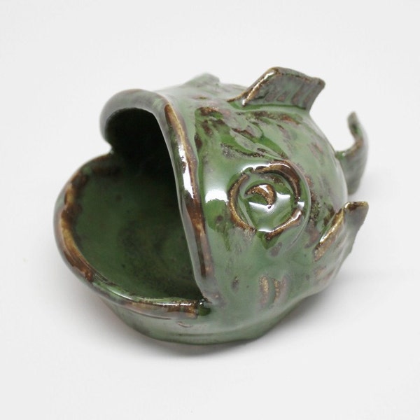 Reserved for Kim, Fish Salt Pig or Salt Cellar in Seaweed Green