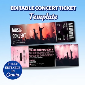 Concert Ticket Canva Template | Editable Event | Music Pass | Printable DIY Concert Tickets | Surprise Gift & Party Invitation