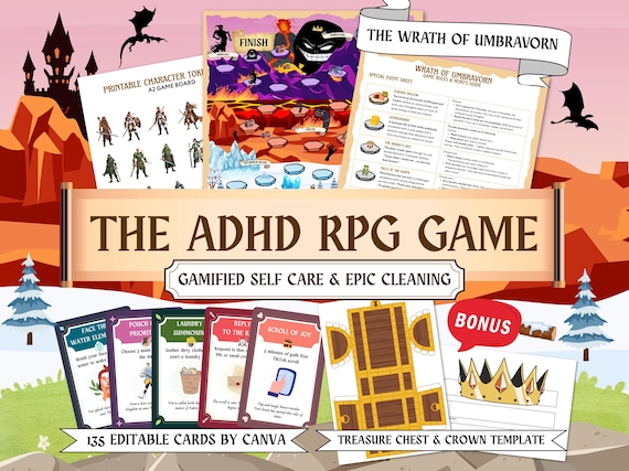 Editable ADHD RPG Self-Care Game: Daily Task Tracker, Fantasy DnD Theme (Digital Download)