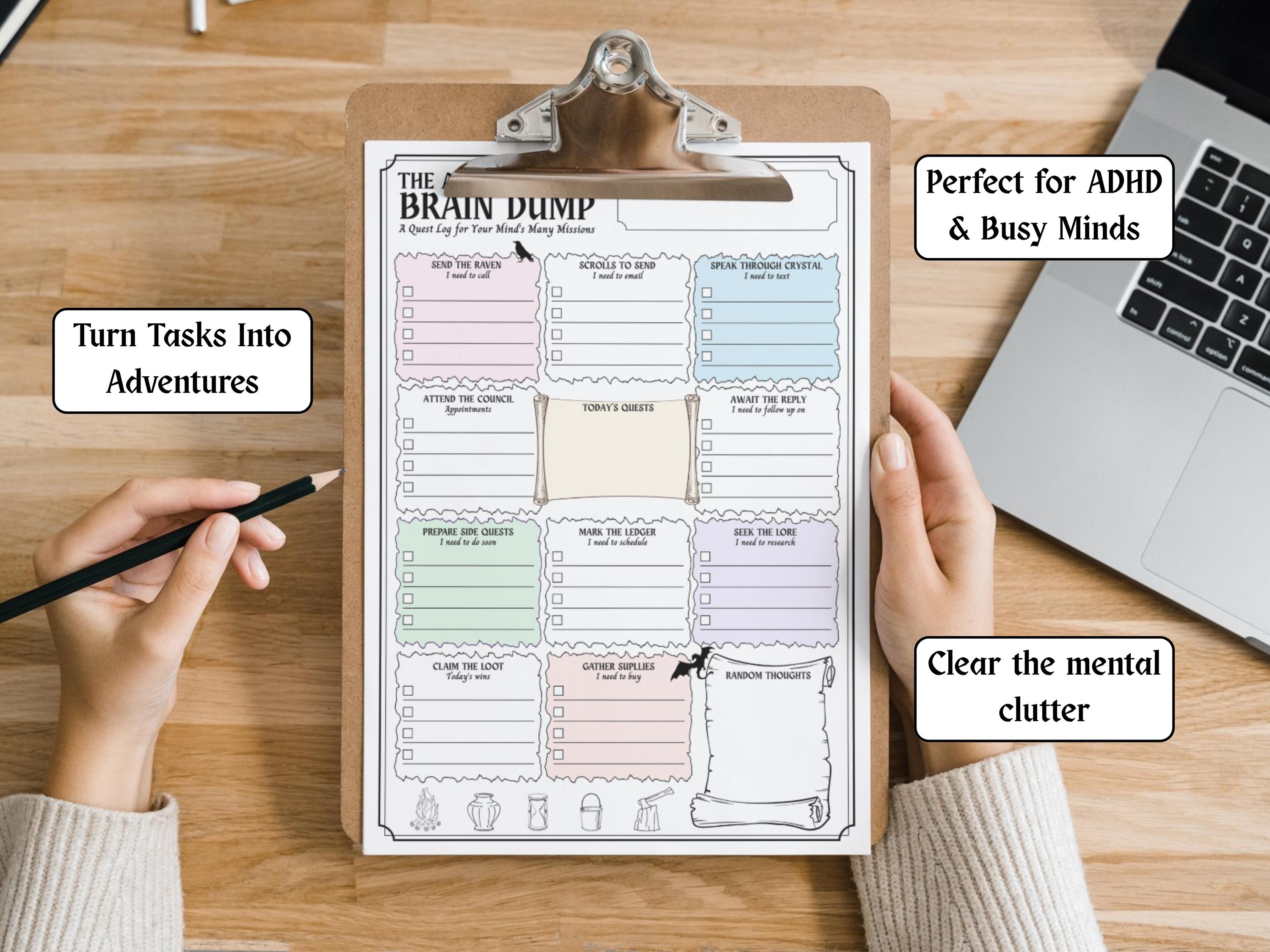 The ADHD Brain Dump Planner – Printable One Page Task Organizer ...