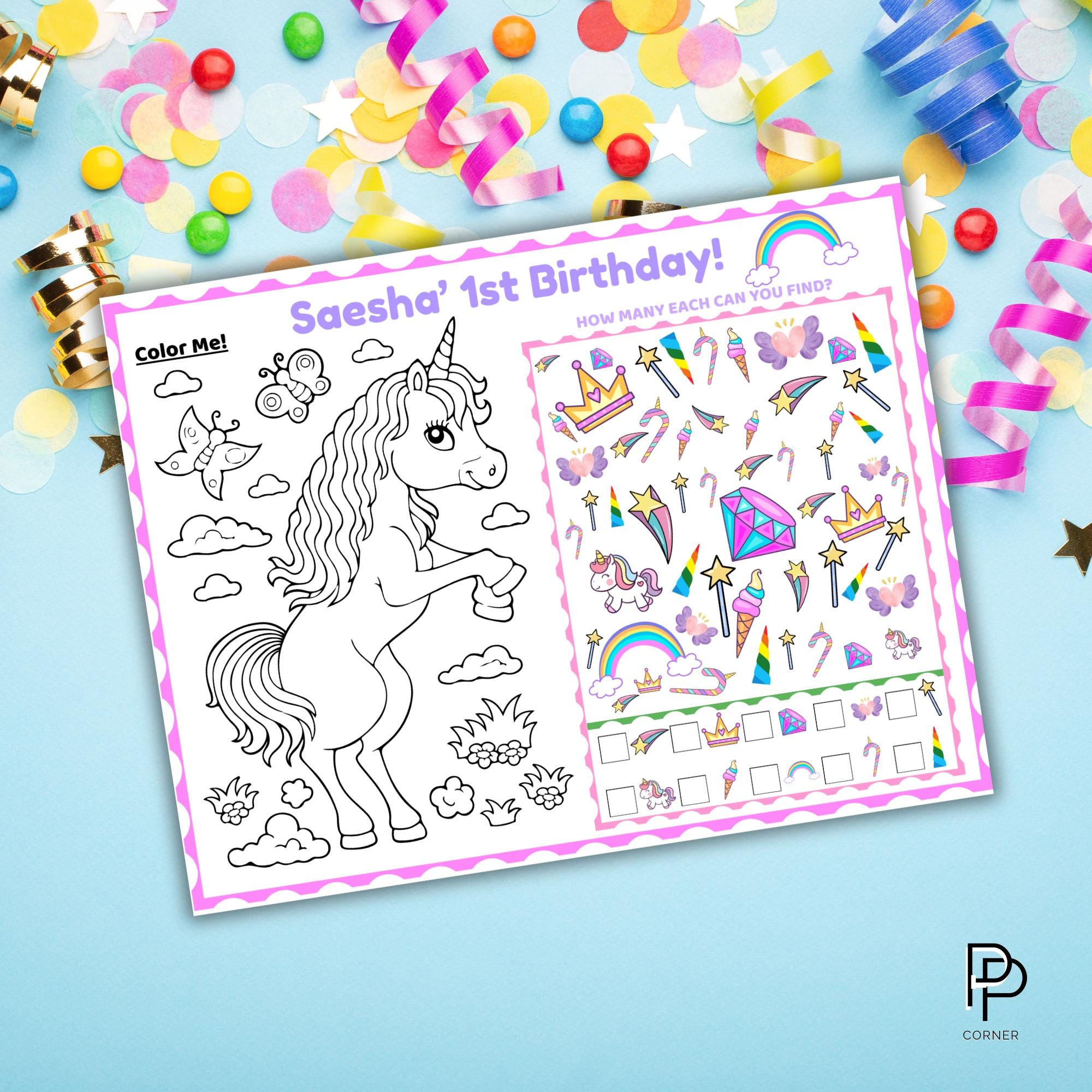 Personalized Unicorn Birthday Coloring Placemat, Kids Party Activity ...