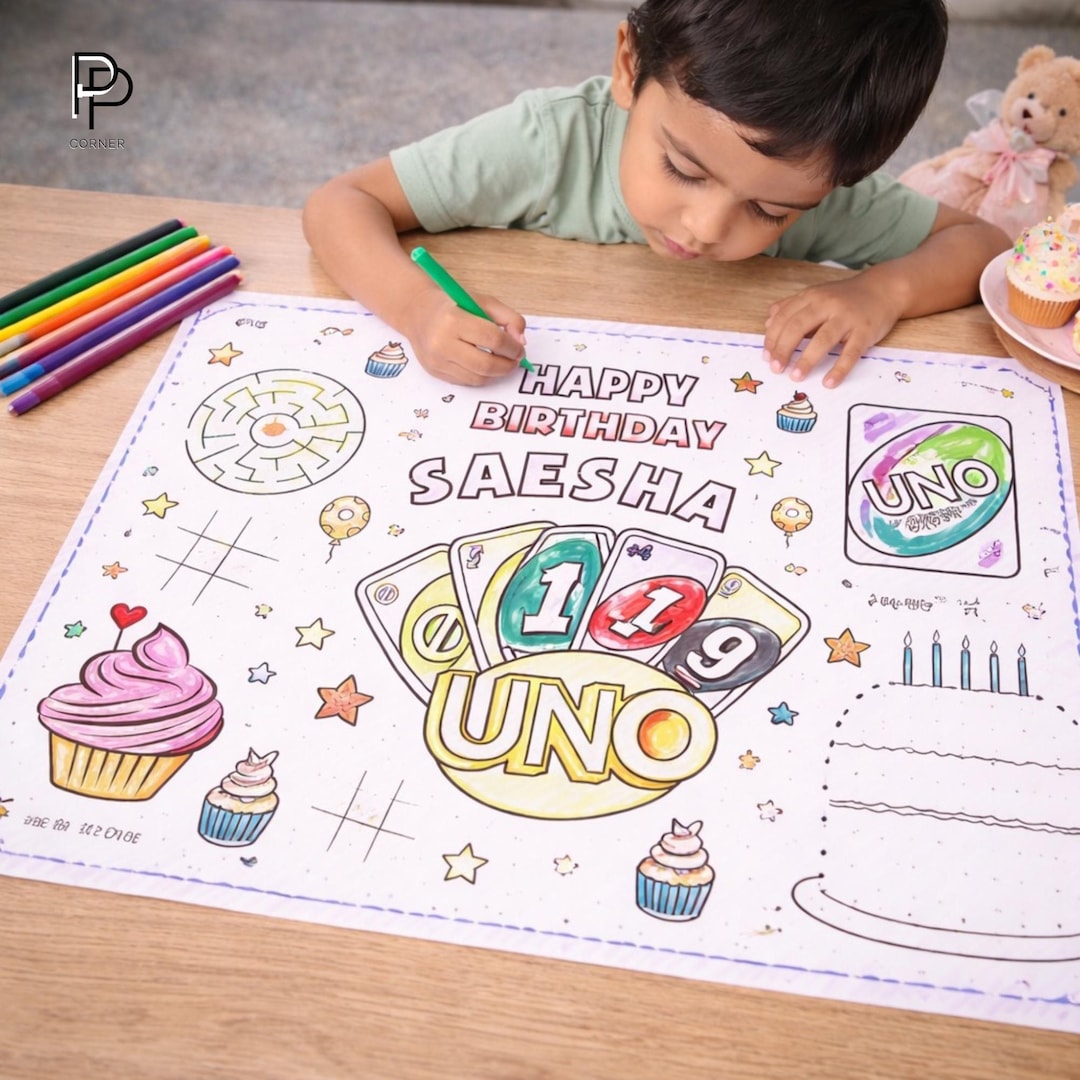 UNO Birthday Coloring Placemat Printable, Kids Activity Sheet ...