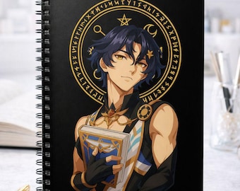 Libro de hechizos de anime, grimorio de fantasía oscura, arte de chico anime