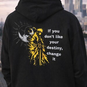 Anime Graphic Hoodie for Guys – Black Streetwear Hoodie with Motivational Quote Back Print, Anime Aesthetic Sweatshirt