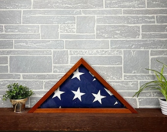 Memorial Cherry Flag Case: Engraved Glass & Name Plate Options, Veteran Made