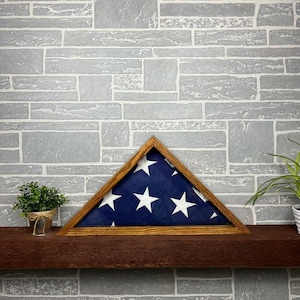 Memorial Oak Flag Case for Burial Flag – Custom Engraved Glass & Name Plate Options, Multiple Wood Stains, Veteran Tribute, Handmade in USA