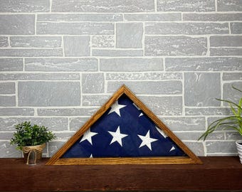 Memorial Oak Flag Case: Engraved Glass, Veteran Tribute - Handmade in USA