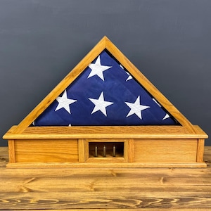 Custom Red Oak Memorial Flag Case – Honor Guard Shell Display including Engravings