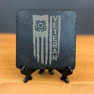 Laser Engraved Slate Coaster with the United State Coast Guard Veteran Distressed Flag